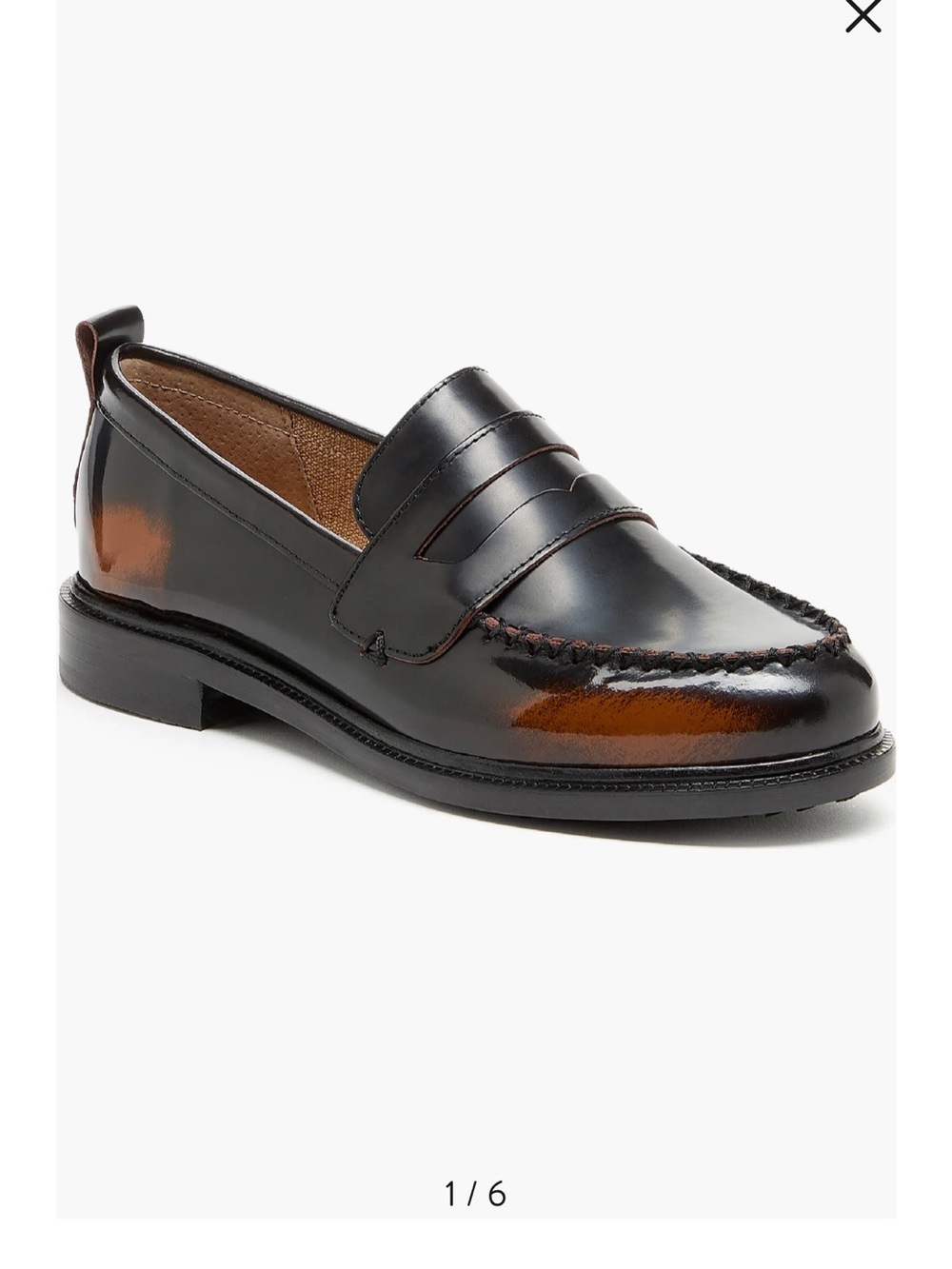 Kelsi Dagger Black and Brown Burnished Penny Loafers
